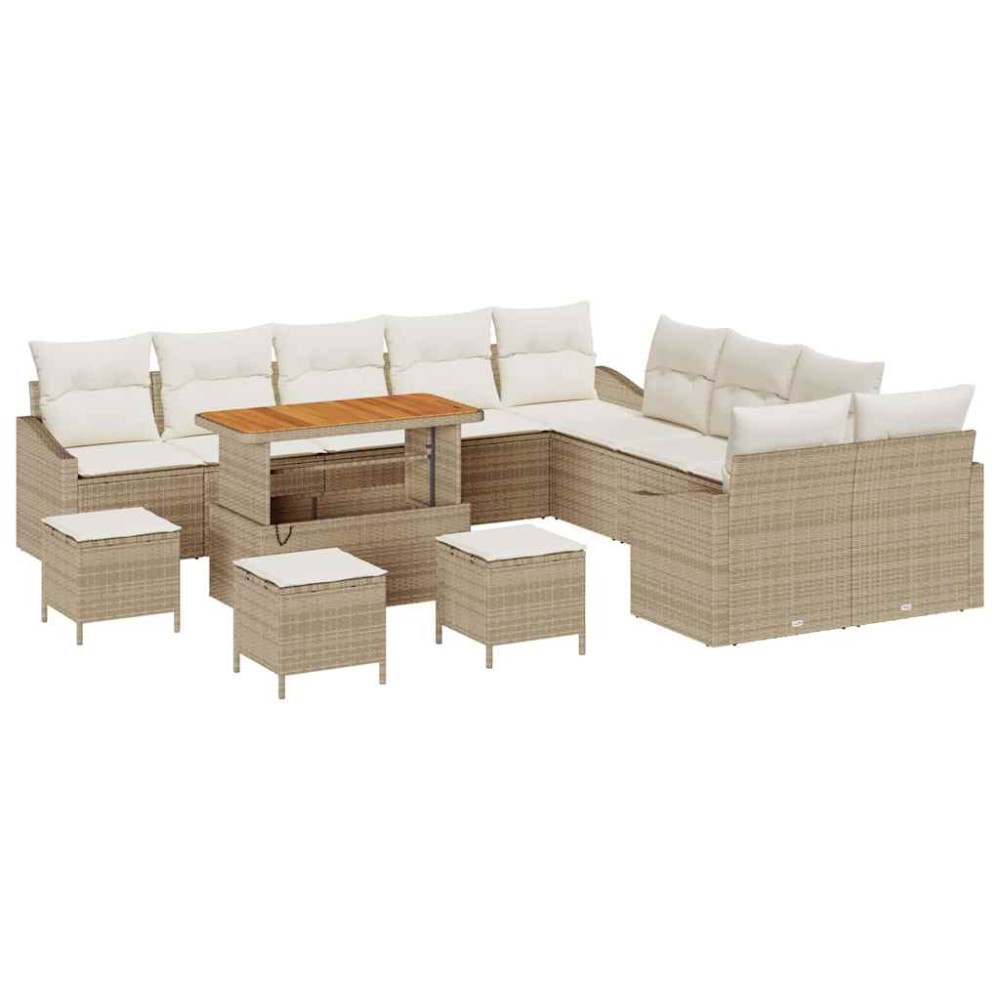 vidaXL Σετ Καναπέ Κήπου με μαξιλάρι 13 pcs Μπεζ Πολυ ράταν