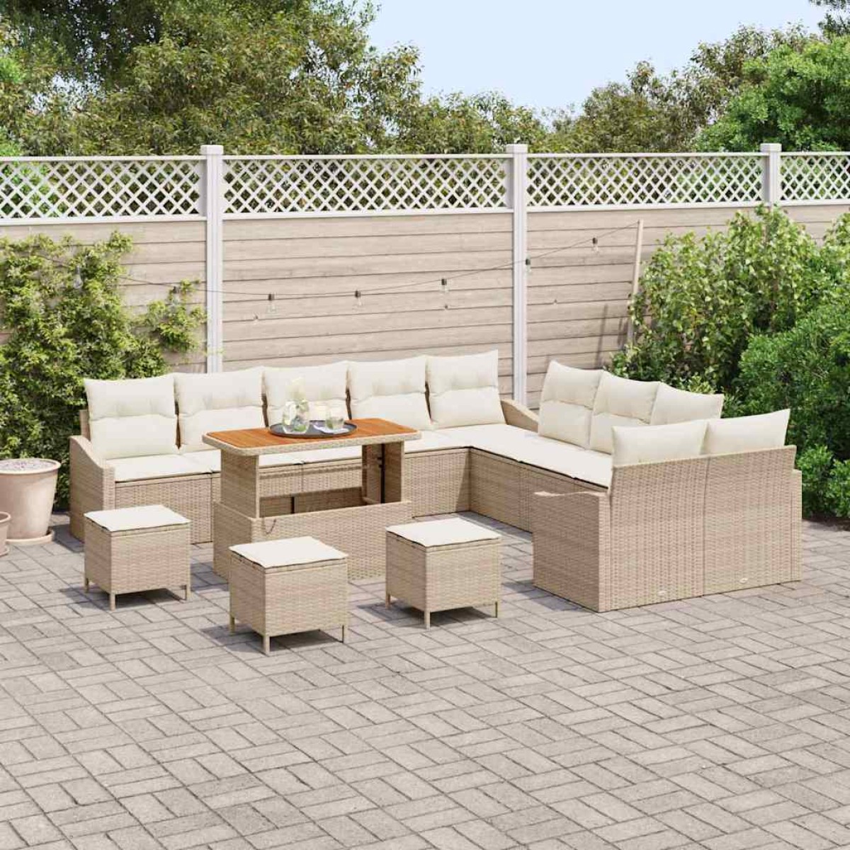 vidaXL Σετ Καναπέ Κήπου με μαξιλάρι 13 pcs Μπεζ Πολυ ράταν
