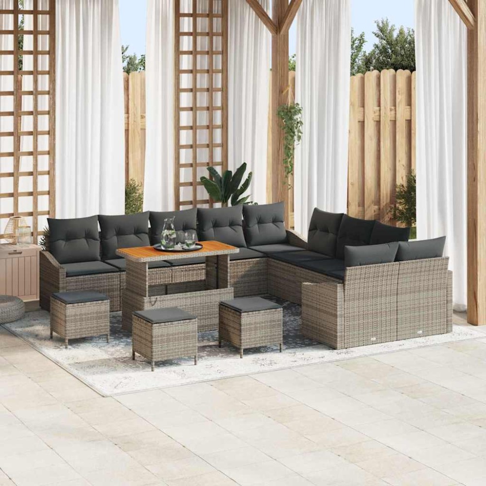 vidaXL Σετ Καναπέ Κήπου με μαξιλάρι 13 pcs Γκρι Πολυ ράταν