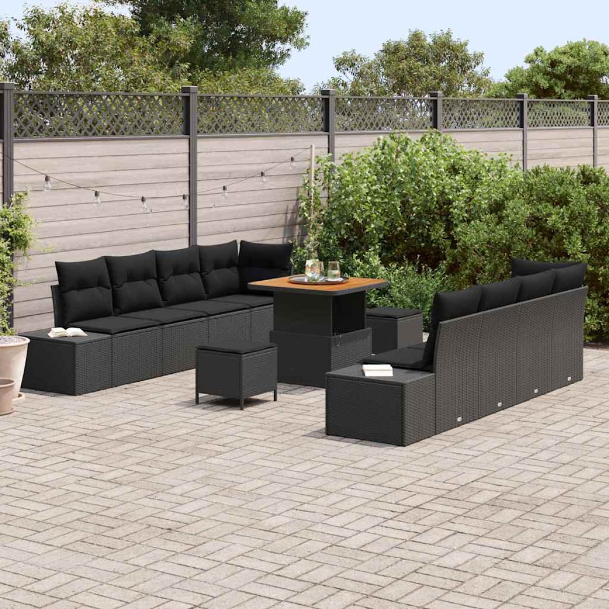 vidaXL Σετ Καναπέ Κήπου με μαξιλάρι 11 pcs Μαύρο Πολυ ράταν