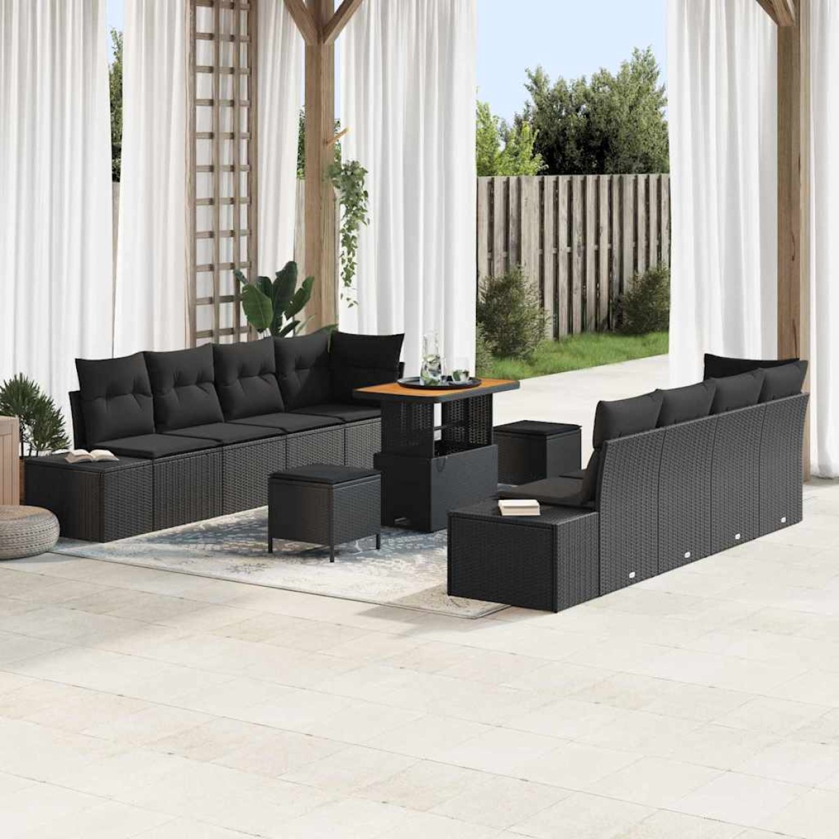 vidaXL Σετ Καναπέ Κήπου με μαξιλάρι Μαύρο 90 x 55 x 71 cm Πολυ ράταν