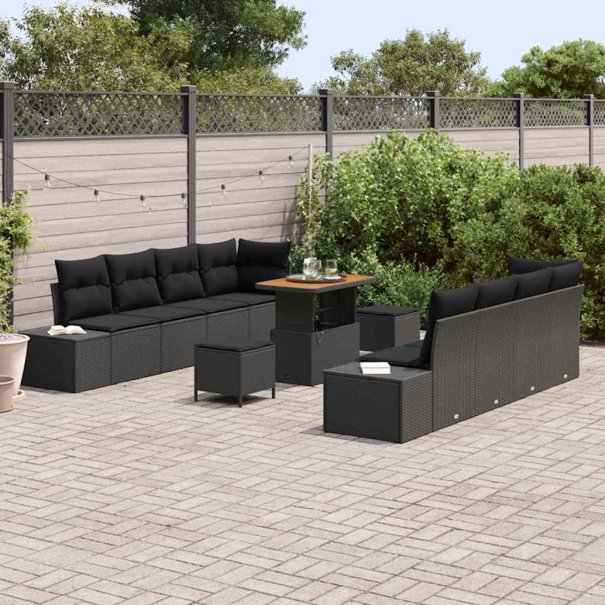 vidaXL Σετ Καναπέ Κήπου με μαξιλάρι Μαύρο 90 x 55 x 71 cm Πολυ ράταν