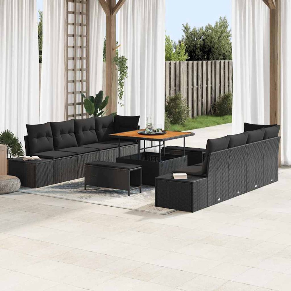 vidaXL Σετ Καναπέ Κήπου με μαξιλάρι Μαύρο 100 x 100 x 71 cm Πολυ ράταν