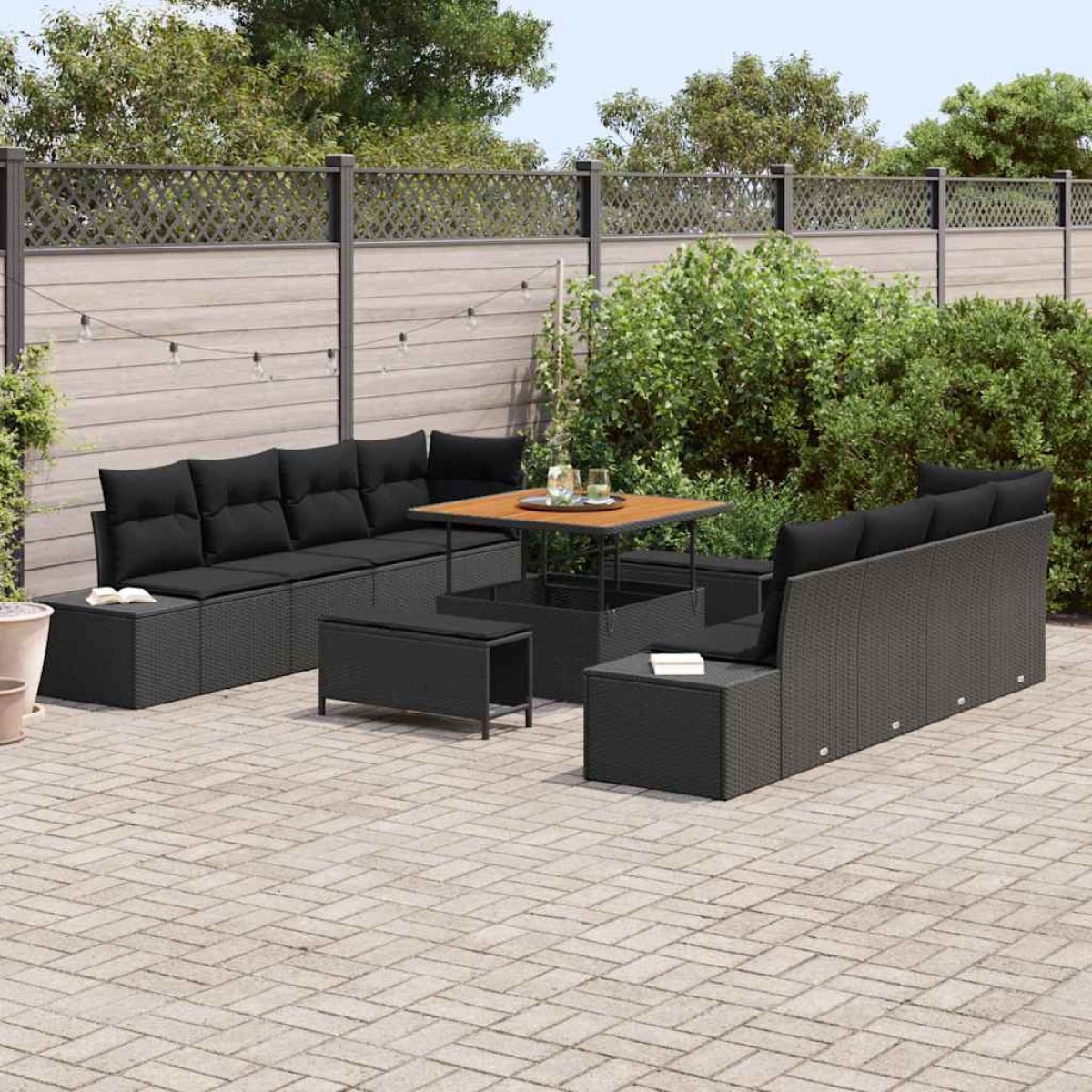 vidaXL Σετ Καναπέ Κήπου με μαξιλάρι Μαύρο 100 x 100 x 71 cm Πολυ ράταν