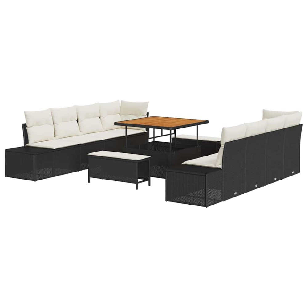 vidaXL Σετ Καναπέ Κήπου με μαξιλάρι Μαύρο 264 x 62 x 85 εκ Πολυ ράταν
