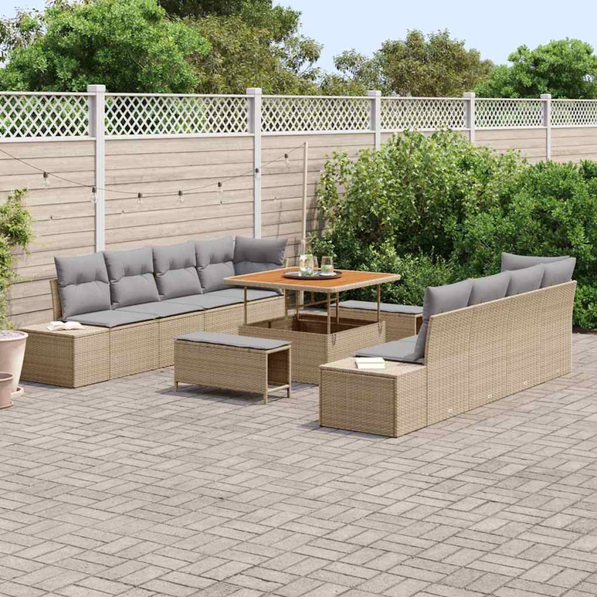vidaXL Σετ Καναπέ Κήπου με μαξιλάρι Μπεζ 100 x 100 x 71 cm Πολυ ράταν