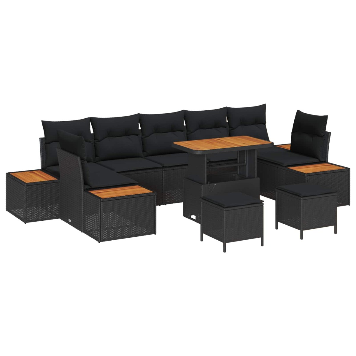 vidaXL Σετ Καναπέ Κήπου 10 τμχ. 9-Αριθμός καθισμάτων Μαύρο Πολυ ράταν