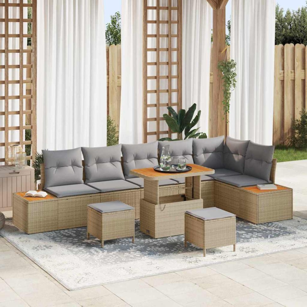 vidaXL Σετ Καναπέ Κήπου 9 τμχ. 8-Αριθμός καθισμάτων Μπεζ Πολυ ράταν