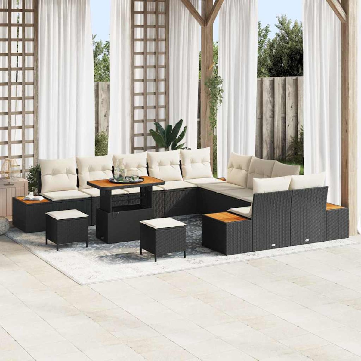vidaXL Σετ Καναπέ Κήπου 13 τμχ. 12-Αριθμός καθισμάτων Μαύρο Πολυ ράταν