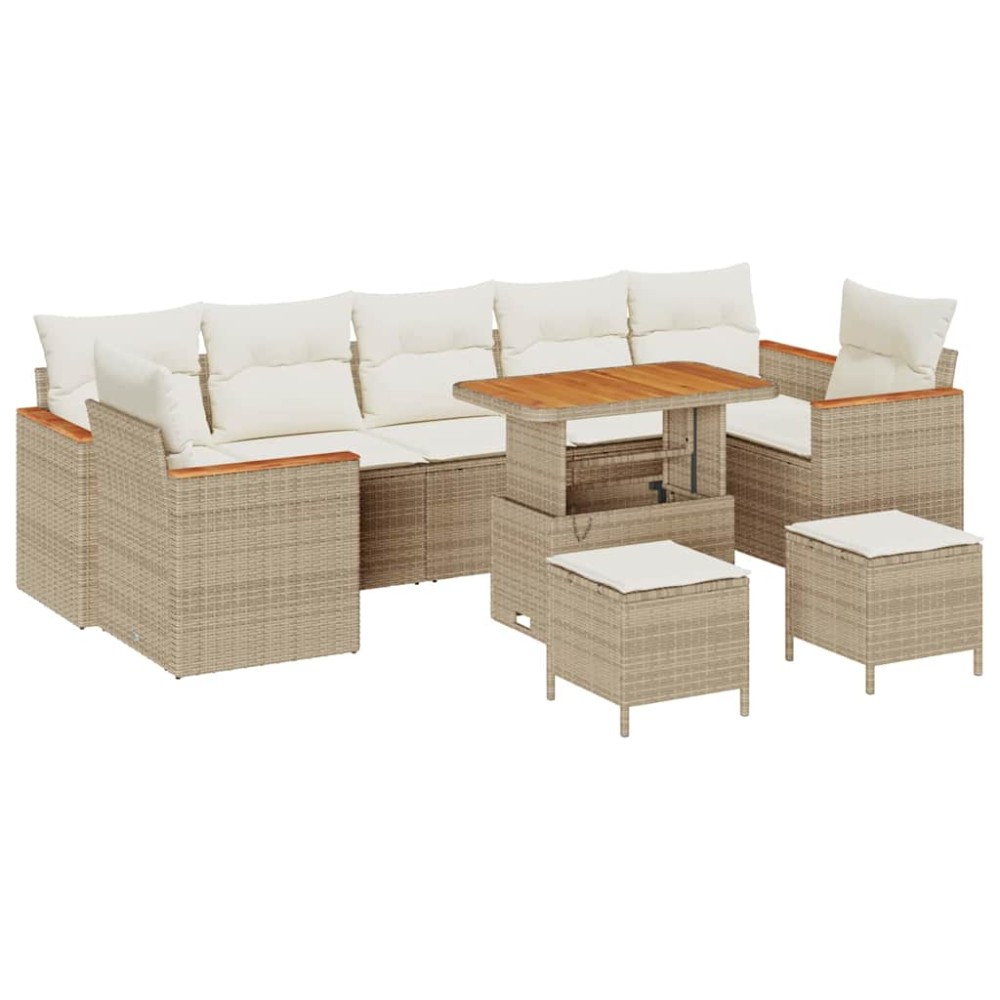 vidaXL Σετ Καναπέ Κήπου 10 τμχ. 7-Αριθμός καθισμάτων Μπεζ Πολυ ράταν