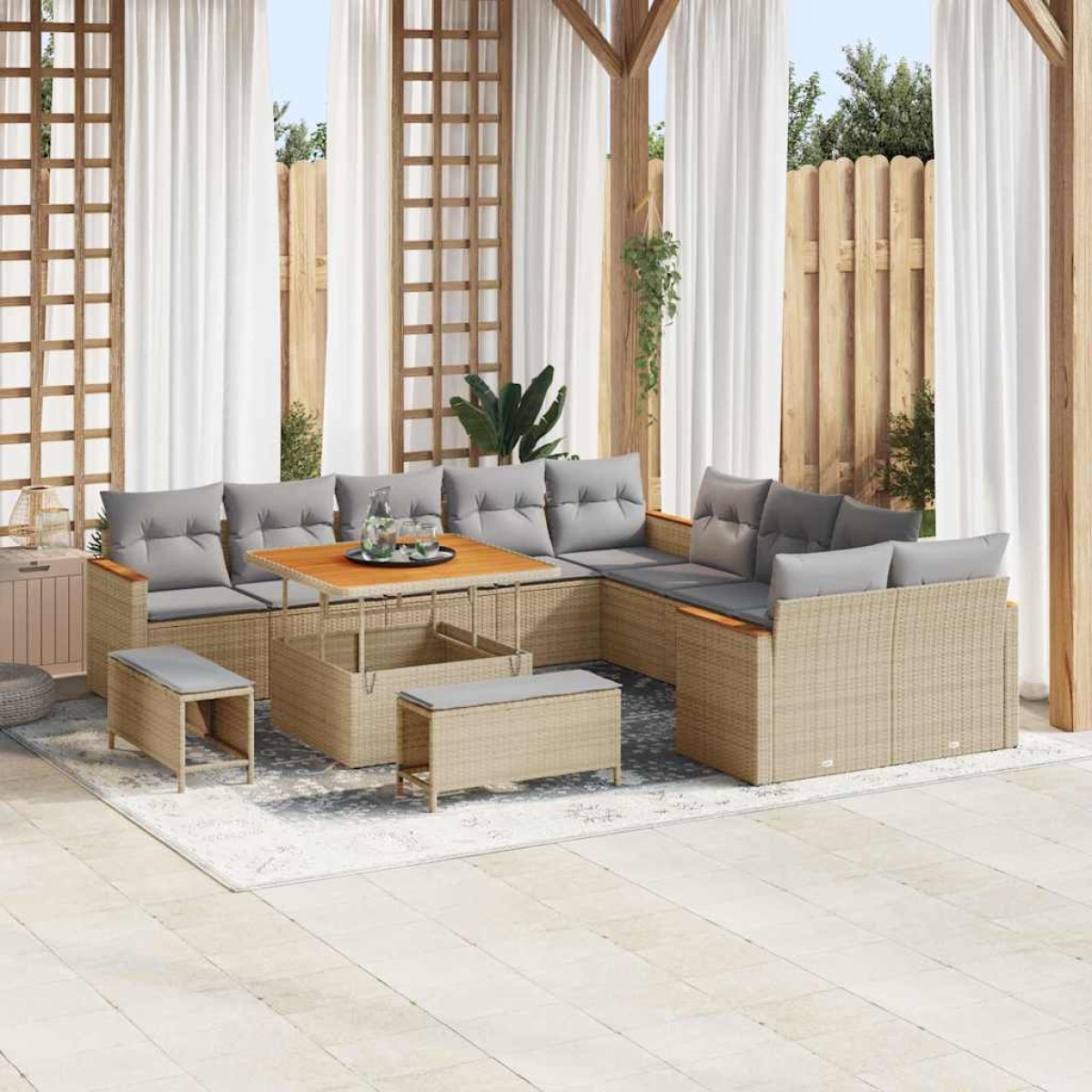 vidaXL Σετ Καναπέ Κήπου 13 τμχ. 12-Αριθμός καθισμάτων Μπεζ