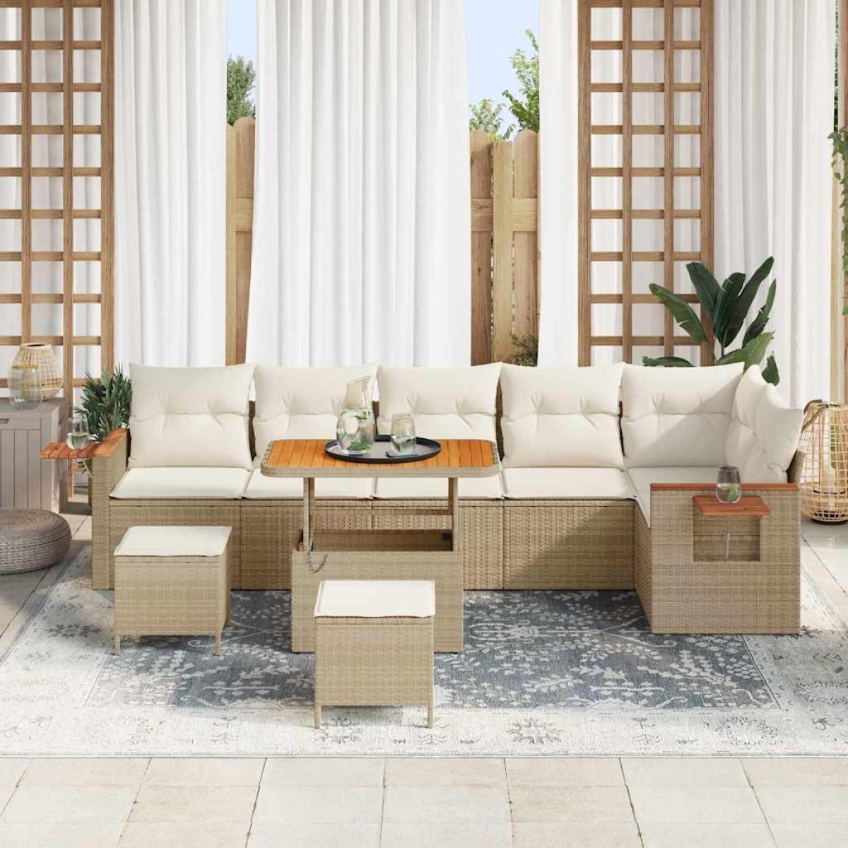 vidaXL Σετ Καναπέ Κήπου 11 τμχ. 9-Αριθμός καθισμάτων Μπεζ και Κρέμα