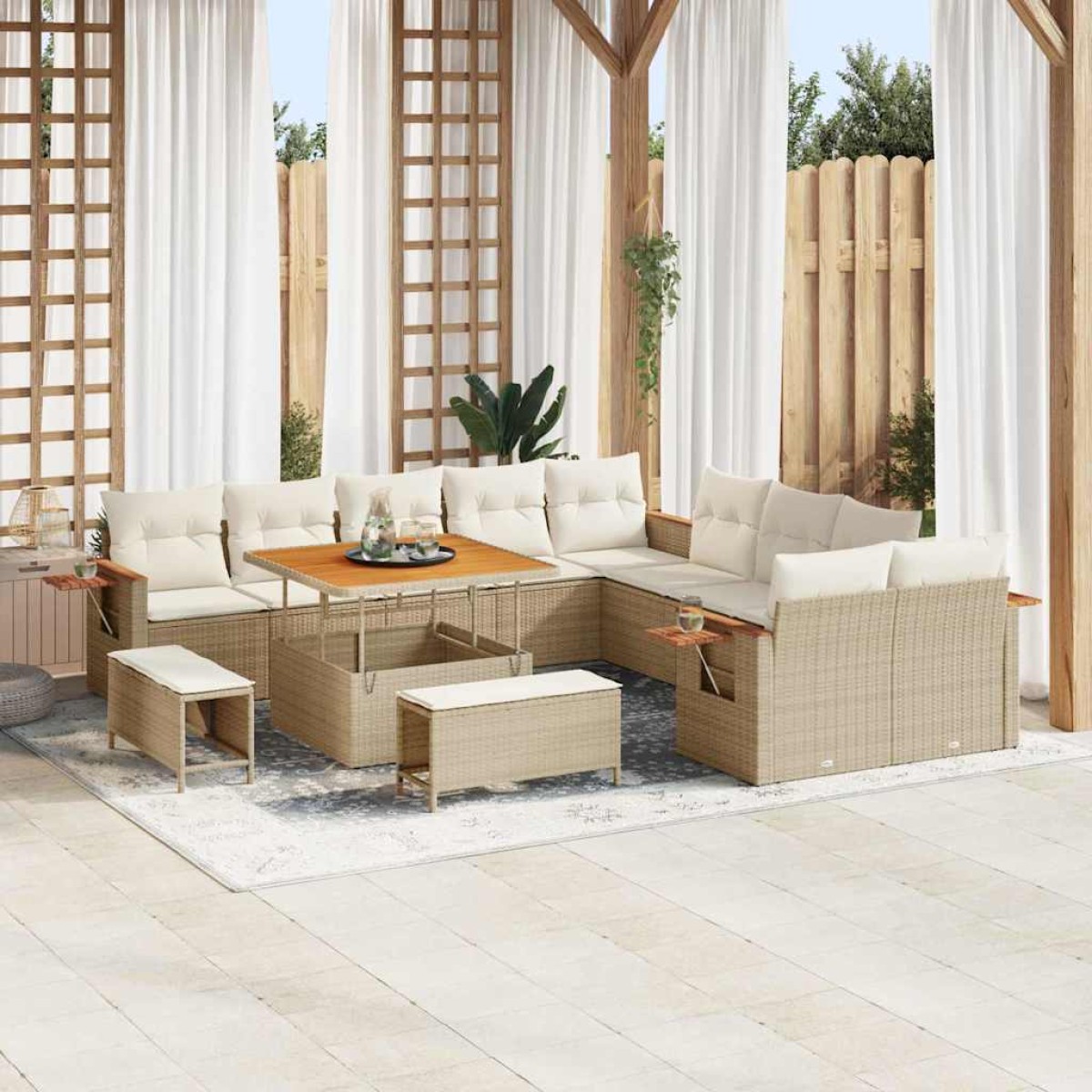 vidaXL Σετ Καναπέ Κήπου 17 τμχ. 12-Αριθμός καθισμάτων Μπεζ και Κρέμα