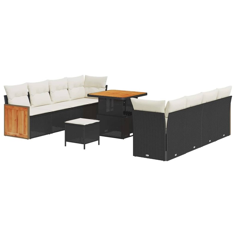 vidaXL Σετ Καναπέ Κήπου 12 pcs Μαύρο και Κρέμα συνθετικό ρατάν