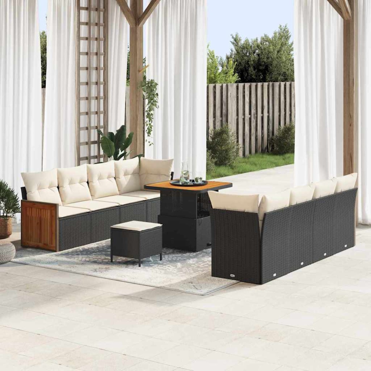 vidaXL Σετ Καναπέ Κήπου 12 pcs Μαύρο και Κρέμα συνθετικό ρατάν