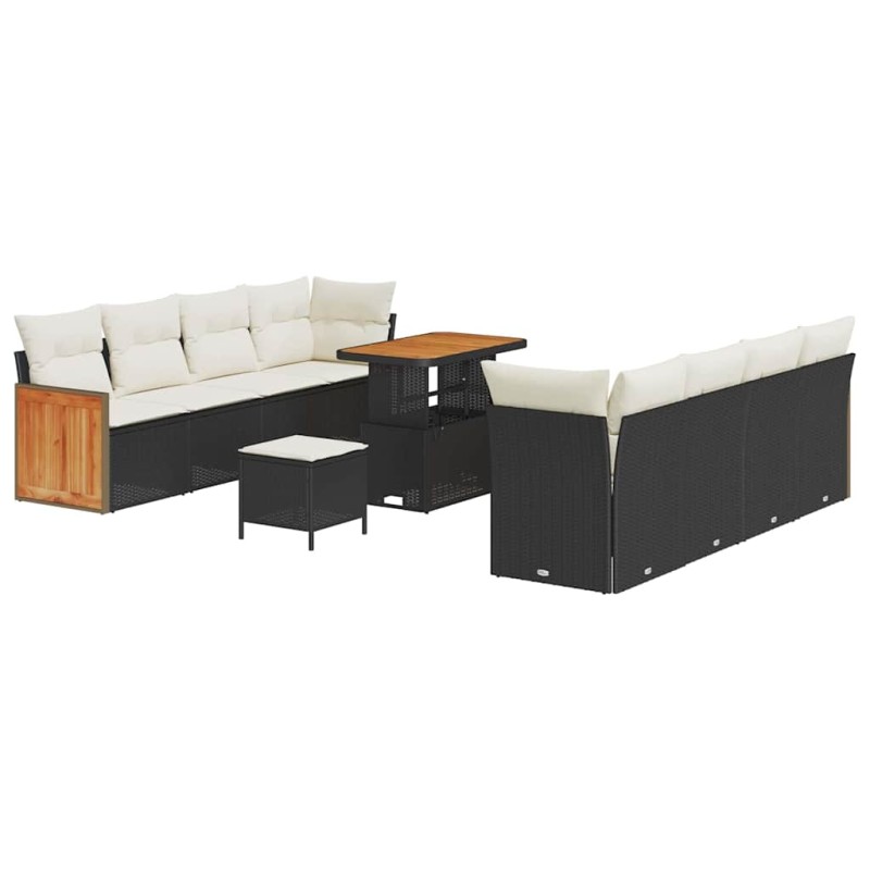vidaXL Σετ Καναπέ Κήπου 12 pcs Μαύρο και Κρέμα συνθετικό ρατάν