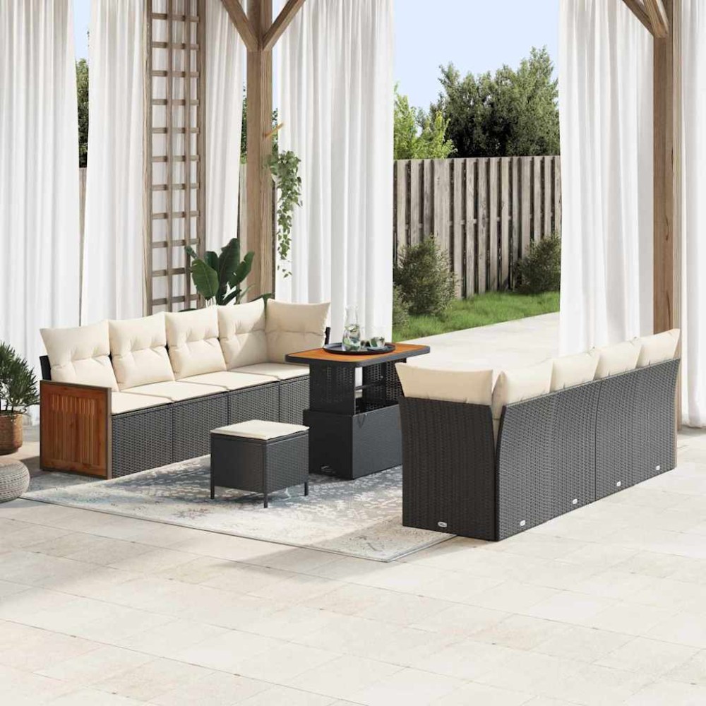 vidaXL Σετ Καναπέ Κήπου 12 pcs Μαύρο και Κρέμα συνθετικό ρατάν