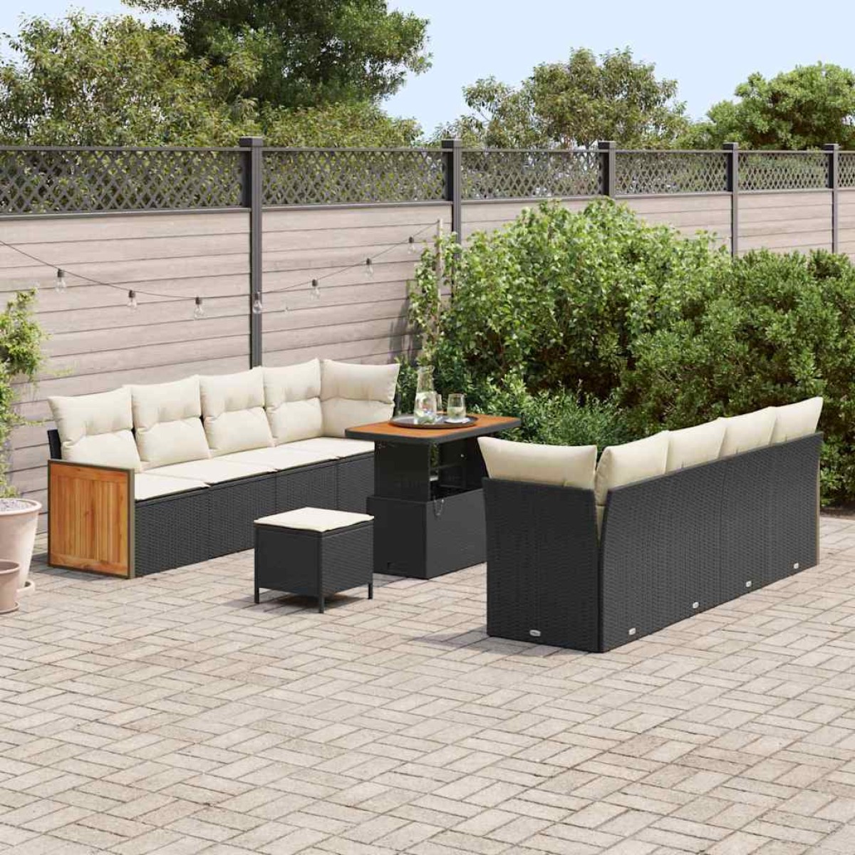 vidaXL Σετ Καναπέ Κήπου 12 pcs Μαύρο και Κρέμα συνθετικό ρατάν