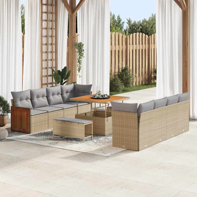 vidaXL Σετ Καναπέ Κήπου 12 pcs Μπέζ και Ανοιχτό Γκρι συνθετικό ρατάν