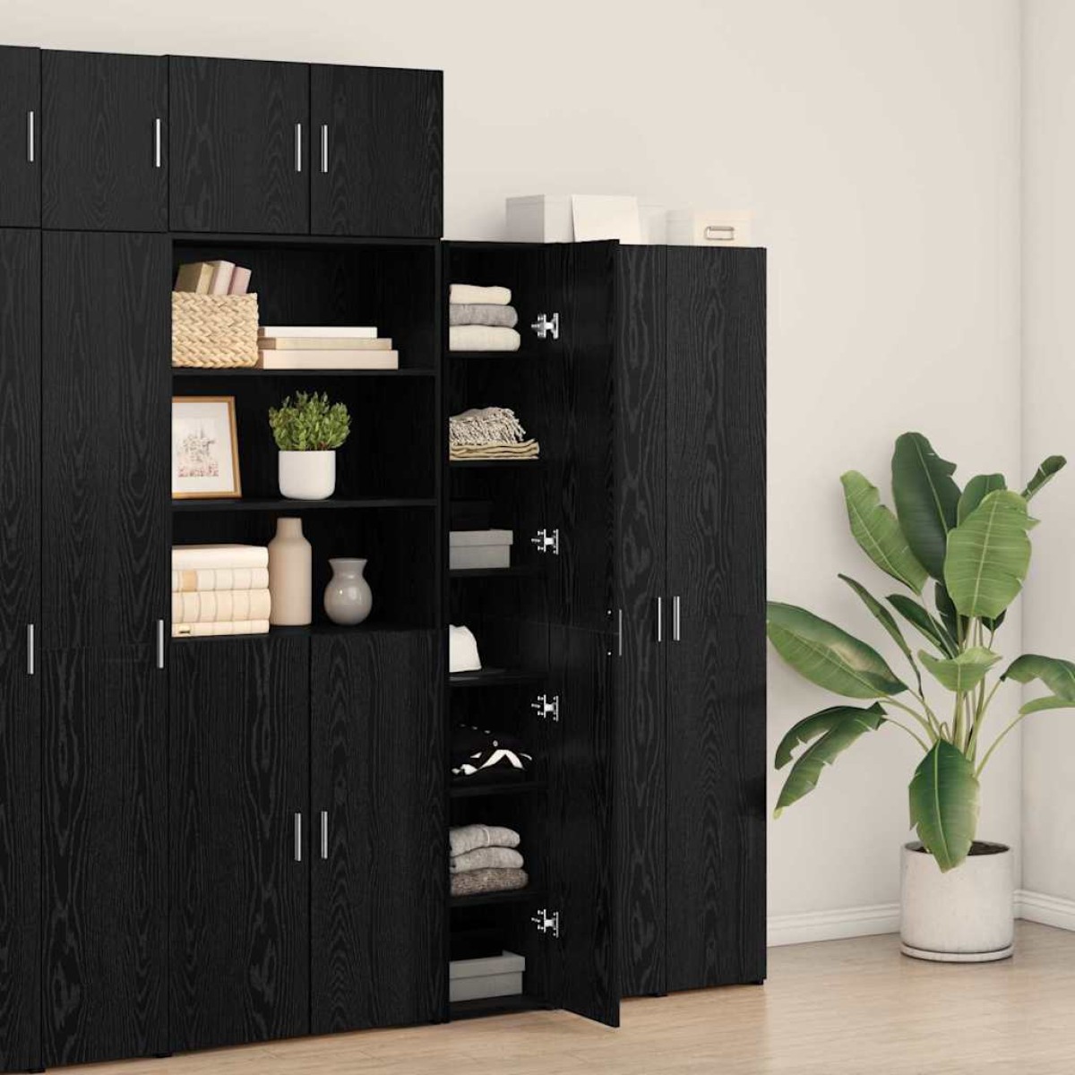 vidaXL Highboard Μαύρη Οξυά 30 x 42,5 x 185 εκ
