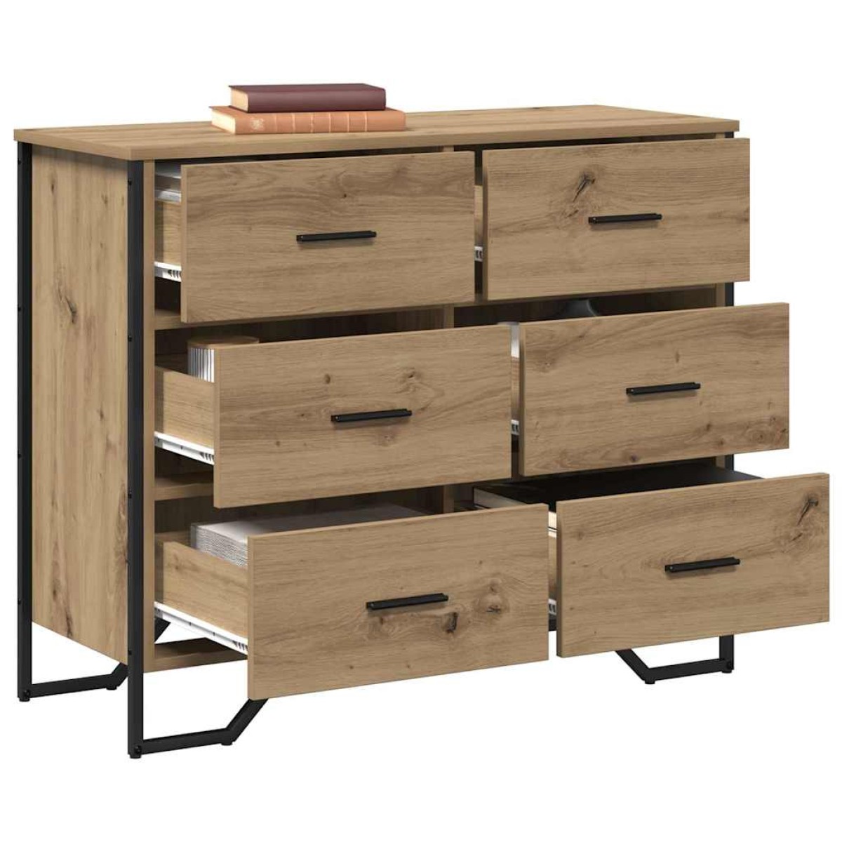 vidaXL Κουτί με συρτάρια 6-Συρτάρι Artisan Oak 91 x 35,5 x 74,5 εκ.