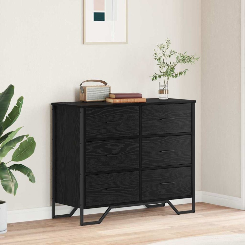 vidaXL Κουτί με συρτάρια 6-Συρτάρι Μαύρη Οξυά 91 x 35,5 x 74,5 εκ.