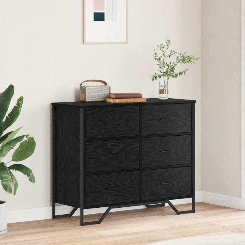 vidaXL Κουτί με συρτάρια 6-Συρτάρι Μαύρη Οξυά 91 x 35,5 x 74,5 εκ.