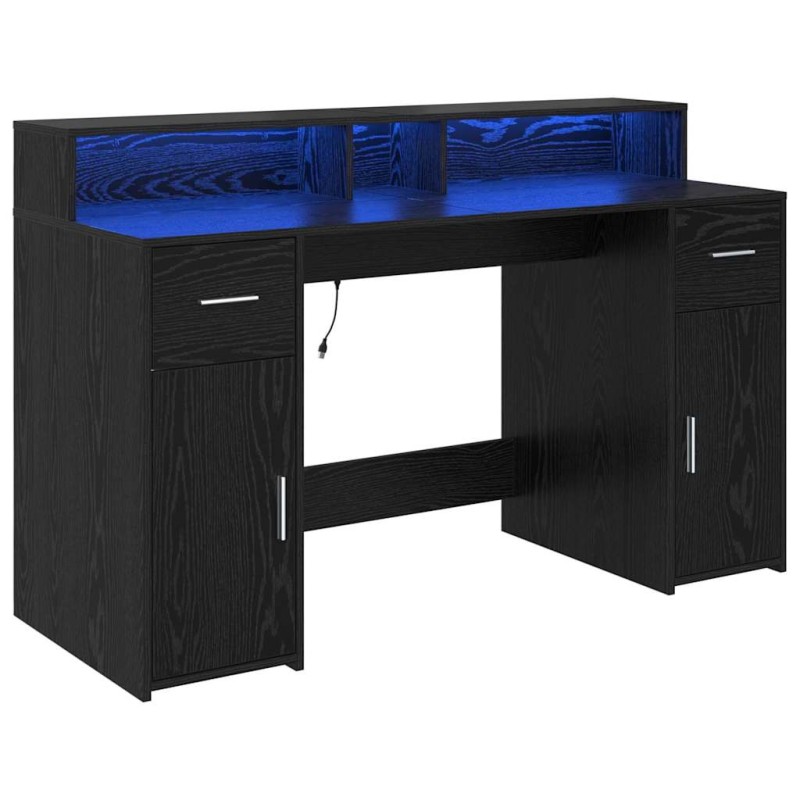 vidaXL Γραφείο Μαύρη δρυς 140 x 55 x 91 εκ. Επεξεργασμένο ξύλο