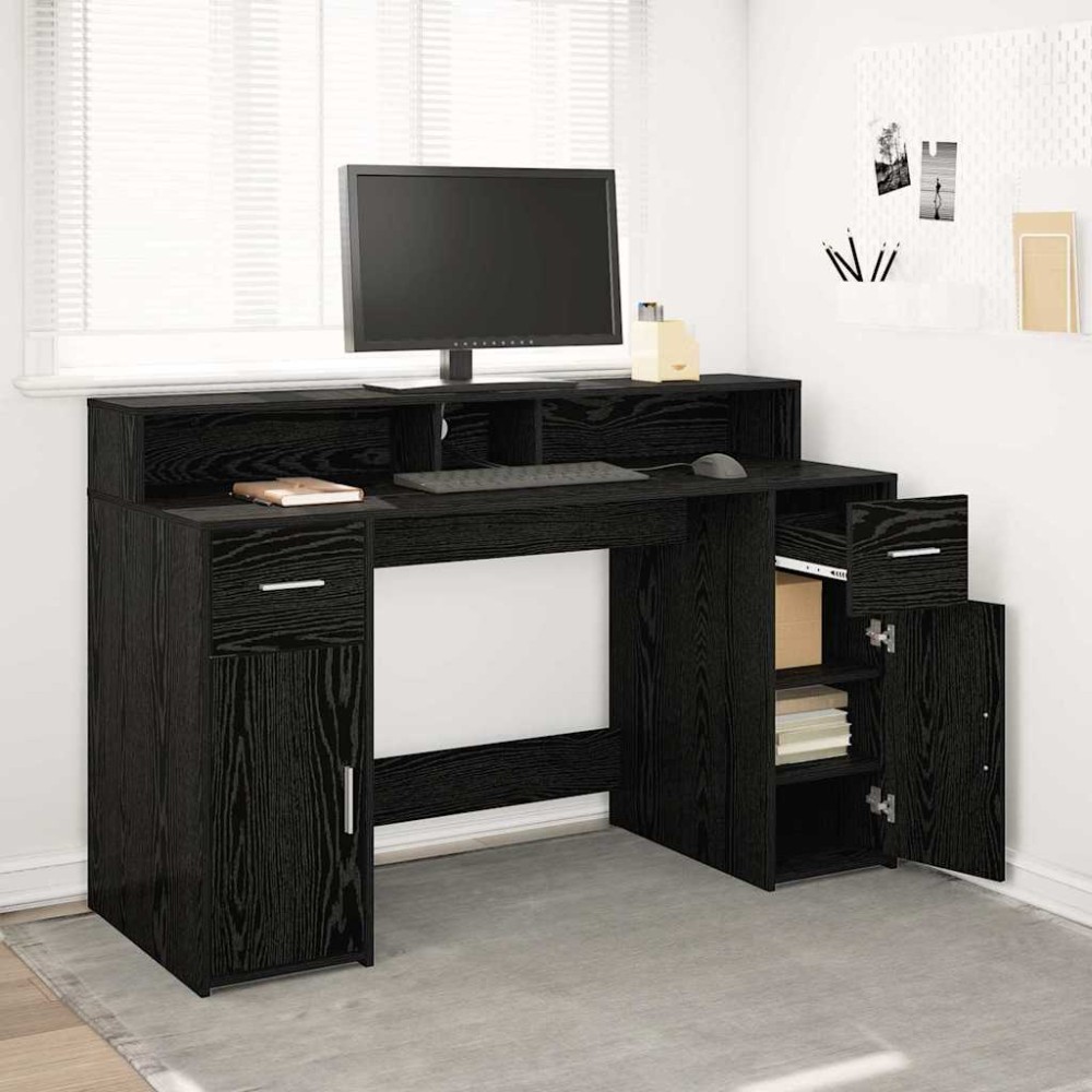 vidaXL Γραφείο Μαύρη δρυς 140 x 55 x 91 εκ. Επεξεργασμένο ξύλο