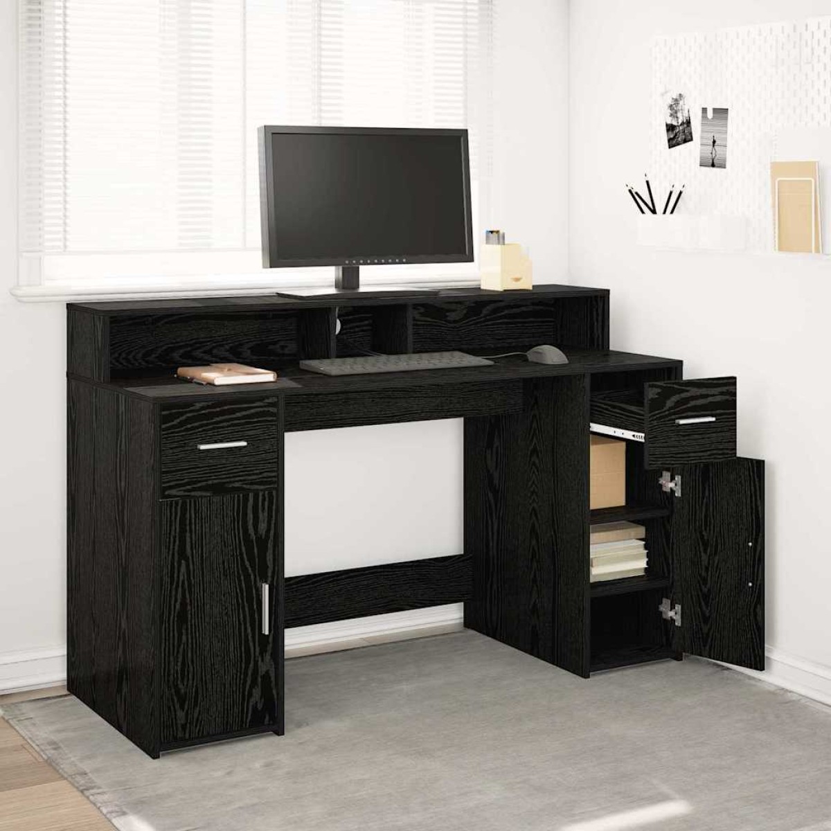 vidaXL Γραφείο Μαύρη δρυς 140 x 55 x 91 εκ. Επεξεργασμένο ξύλο