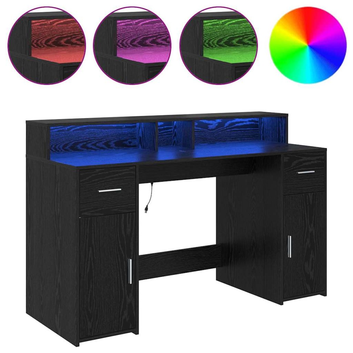 vidaXL Γραφείο Μαύρη δρυς 140 x 55 x 91 εκ. Επεξεργασμένο ξύλο