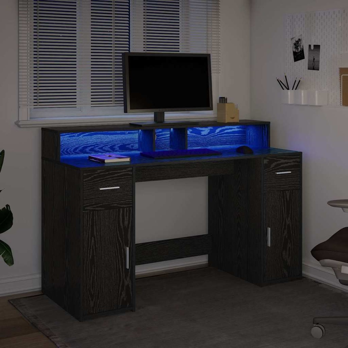 vidaXL Γραφείο Μαύρη δρυς 140 x 55 x 91 εκ. Επεξεργασμένο ξύλο