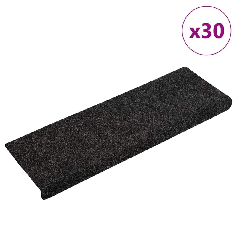 vidaXL Αυτοκόλλητα Πατάκια Σκαλιών 30 τεμ. 65x21x4 εκ. Μαύρα Ορθογώνια Άκρα