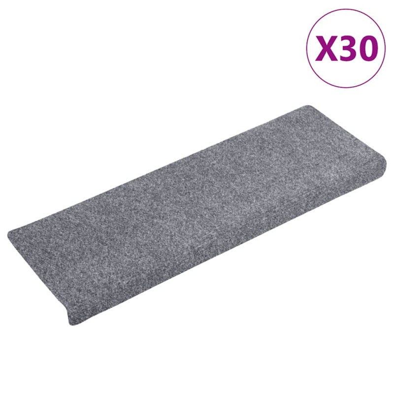 vidaXL Αυτοκόλλητα Πατάκια Σκαλιών 30 τεμ. Ανοιχτό Γκρι 65x21x4 εκ. με Ορθογώνια Άκρη