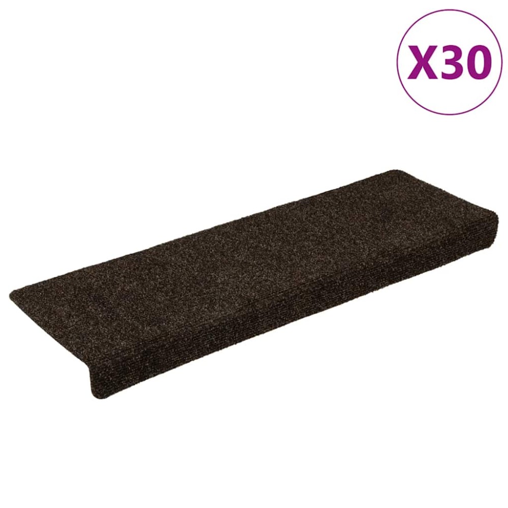 vidaXL Αυτοκόλλητα Πατάκια Σκαλιών 30 τεμ. 65x21x4 εκ. Σκούρο Καφέ Ορθογώνιο Άκρο