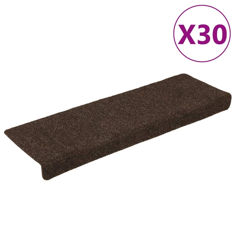 vidaXL Αυτοκόλλητα Πατάκια Σκαλιών 30 τεμ. Καφέ Ορθογώνια Άκρη 65x21x4 εκ.