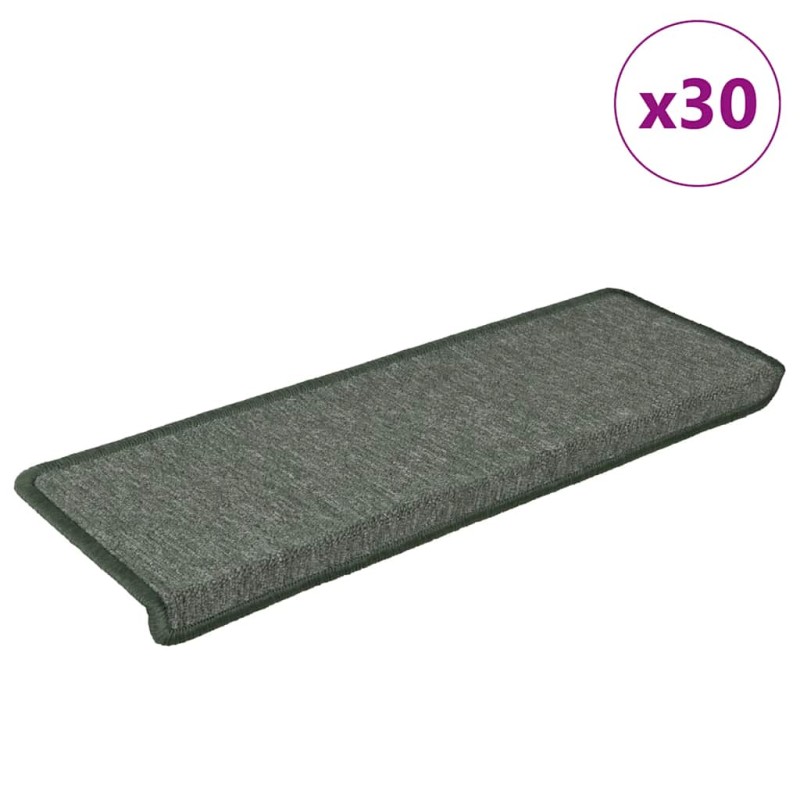 vidaXL Πατάκια Σκαλοπάτια 30 τεμ. 65x21x4 εκ. Σκούρο Πράσινο με Ορθογώνια Άκρη