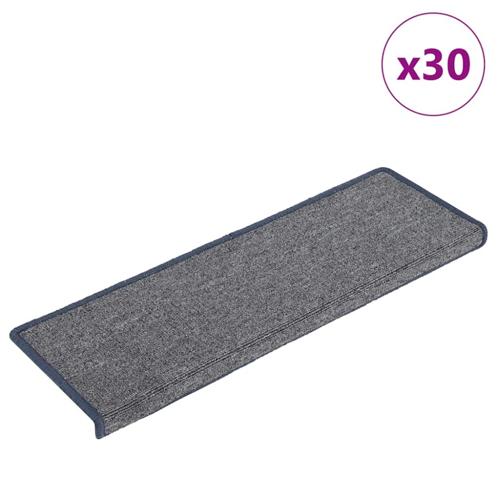 vidaXL Πατάκια Σκαλιών 30 τεμ. 65x21x4 εκ. Ανοιχτό Γκρι και Μπλε Ορθογώνια Άκρη