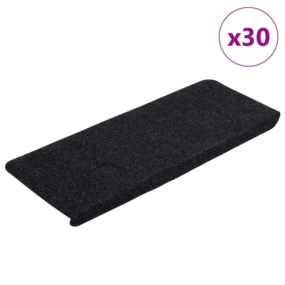 vidaXL Πατάκια Σκάλας Αυτοκόλλητα 30 τεμ. Μαύρο 65x24,5x3,5 εκ.