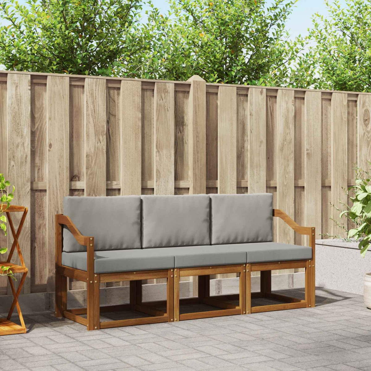 vidaXL Σειρά Καναπέ Εξωτερικού 3 τμχ. Φυσικό και Ανοιχτό Γκρι