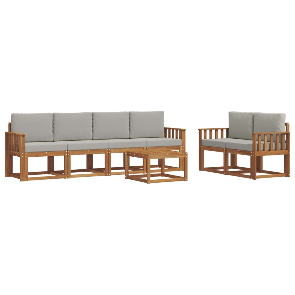 vidaXL Σειρά Καναπέ Εξωτερικού 7 τμχ. Φυσικό και Ανοιχτό Γκρι