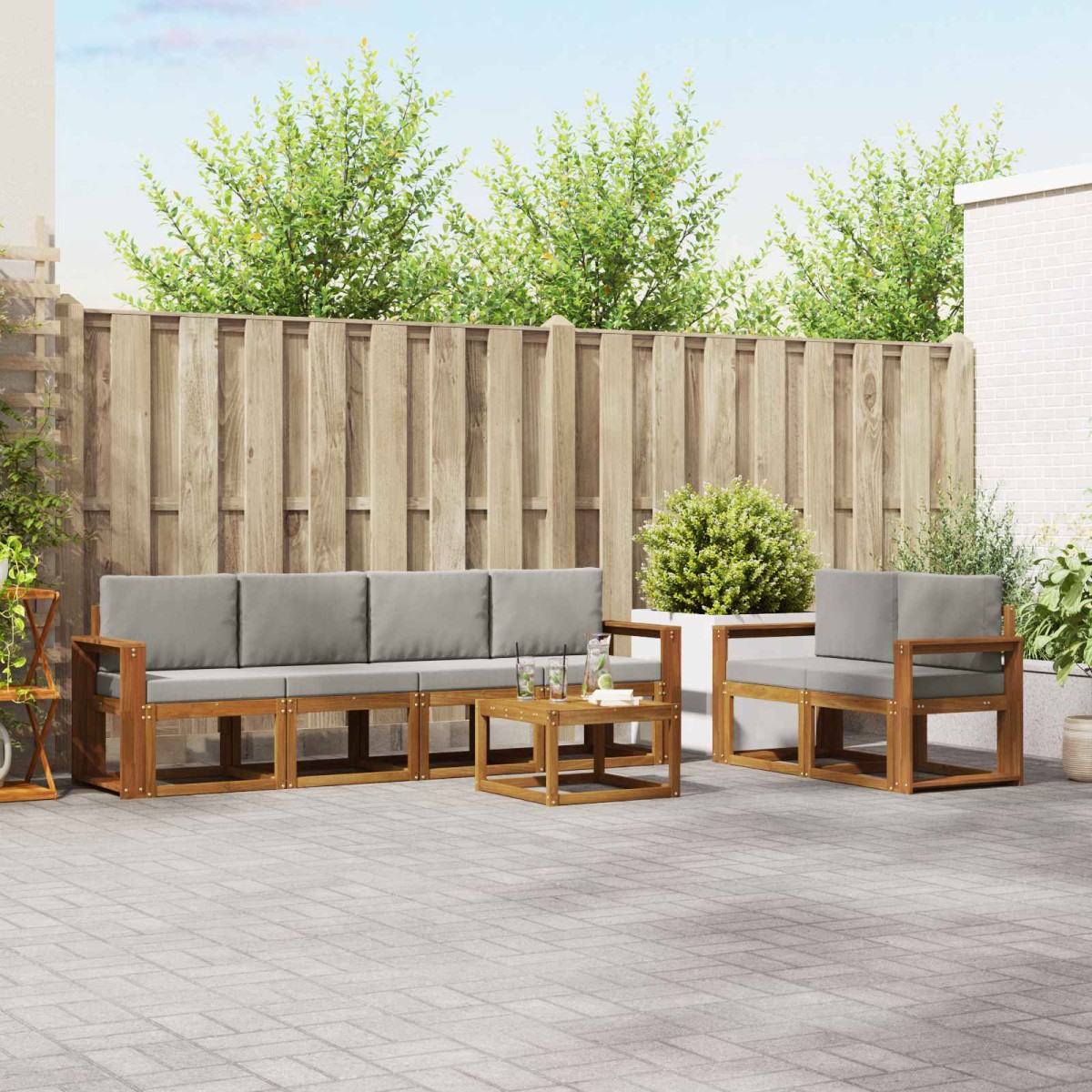 vidaXL Σειρά Καναπέ Εξωτερικού 7 τμχ. Φυσικό και Ανοιχτό Γκρι