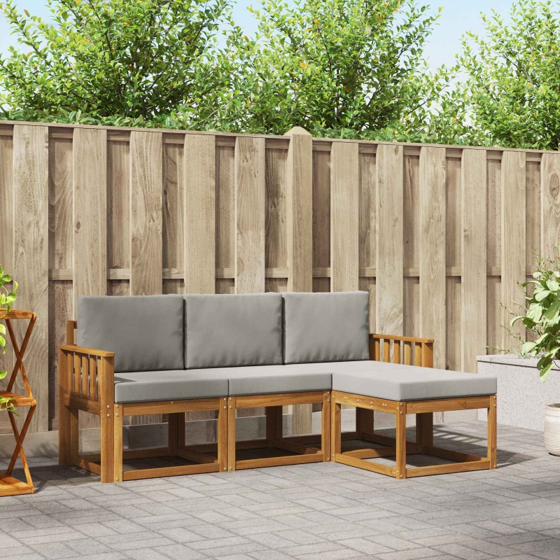 vidaXL Σειρά Καναπέ Εξωτερικού 4 τμχ. Φυσικό και Ανοιχτό Γκρι