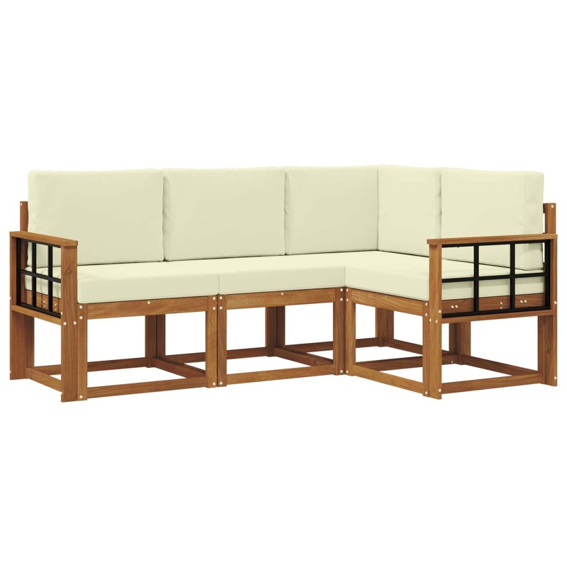 vidaXL Σειρά Καναπέ Εξωτερικού 4 τμχ. Φυσικό και Κρέμα