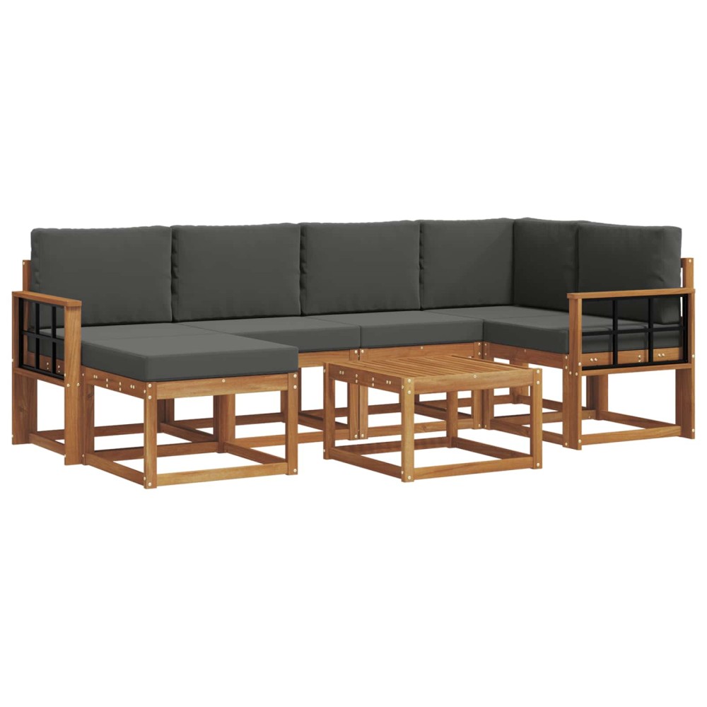 vidaXL Σειρά Καναπέ Εξωτερικού 7 τμχ. Φυσικό και Ανθρακί