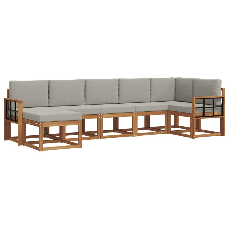 vidaXL Σειρά Καναπέ Εξωτερικού 7 τμχ. Φυσικό και Ανοιχτό Γκρι
