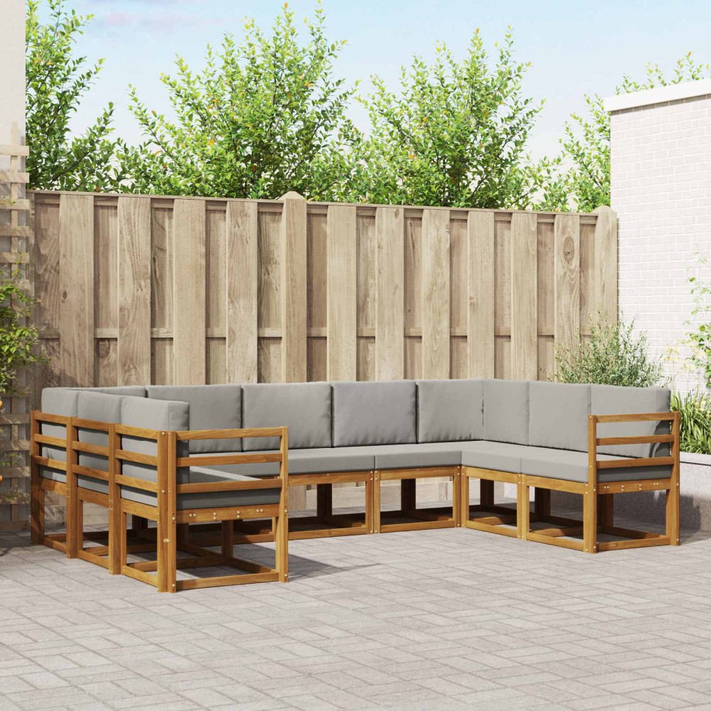 vidaXL Σειρά Καναπέ Εξωτερικού 9 τμχ. Φυσικό και Ανοιχτό Γκρι