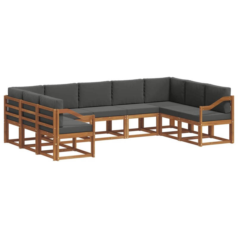vidaXL Σειρά Καναπέ Εξωτερικού 9 τμχ. Φυσικό και Ανθρακί