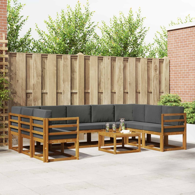vidaXL Σειρά Καναπέ Εξωτερικού 10 τμχ. Φυσικό και Ανθρακί