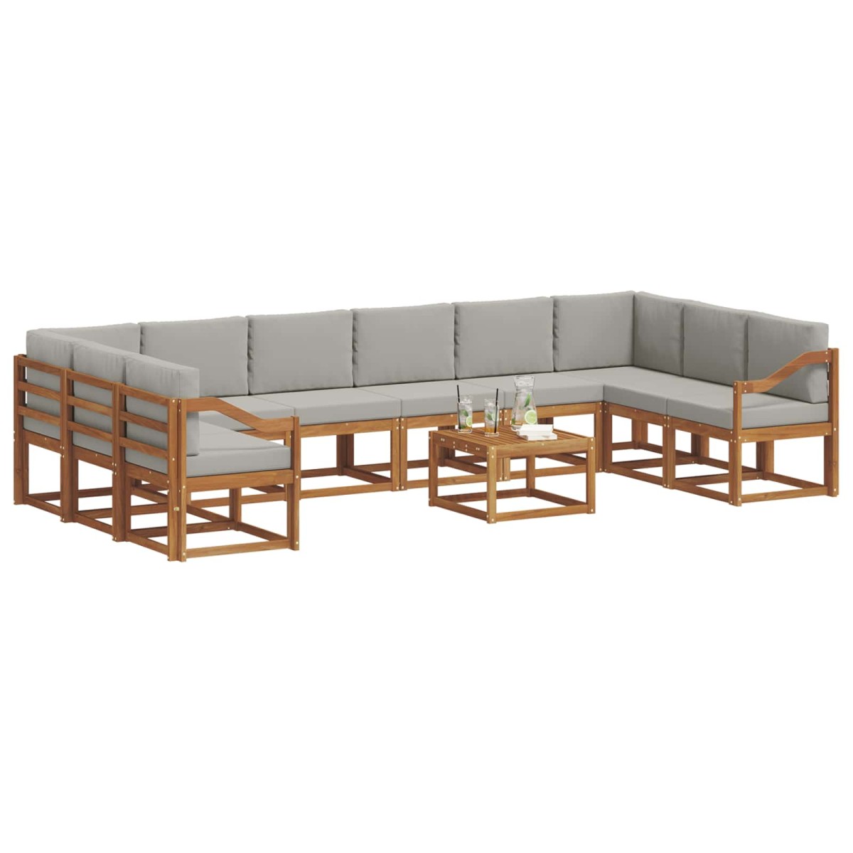 vidaXL Σειρά Καναπέ Εξωτερικού 11 τμχ. Φυσικό και Ανοιχτό Γκρι